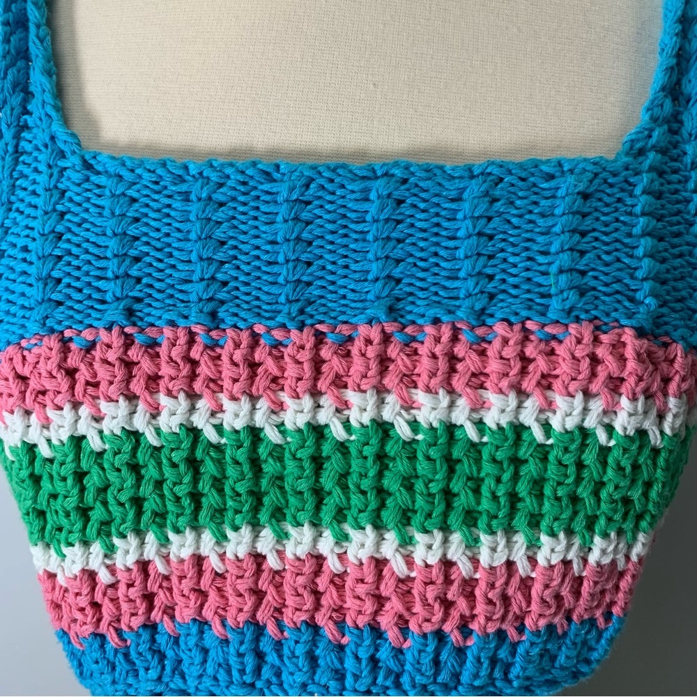 ZARA NWT crochet blue pink green creo top size L - Picture 5 of 6